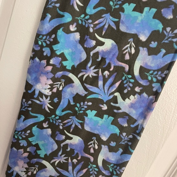 LuLaRoe OS Leggings. Purple/Blue Dinosaurs - Picture 2 of 2